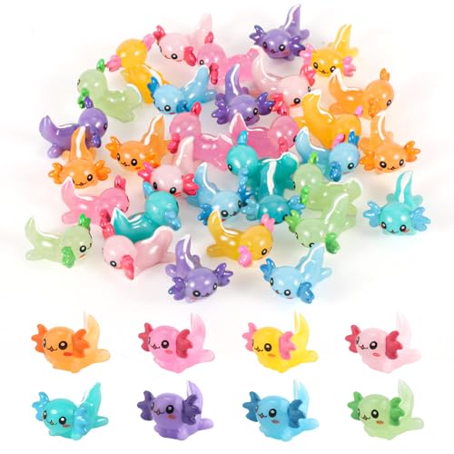 24 Stück Miniatur Axolotl Figuren, Mini Axolotl Harz Charms Kleiner Trottel Axolotl Ornament Spielzeug für Schmuckherstellung DIY-Handwerk Garten Landschaft Puppenhaus Dekorationen (8 Farben) von XIHIRCD