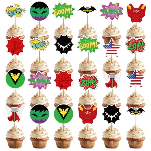 24stk Helden-Cupcake-Topper, Cartoon-Kuchenaufsatz Helden-Geburtstagsdekorationen Helden-Kuchenaufsatz Helden-Geburtstagsparty-Zubehör für Babyparty Kindergeburtstag von XIHIRCD