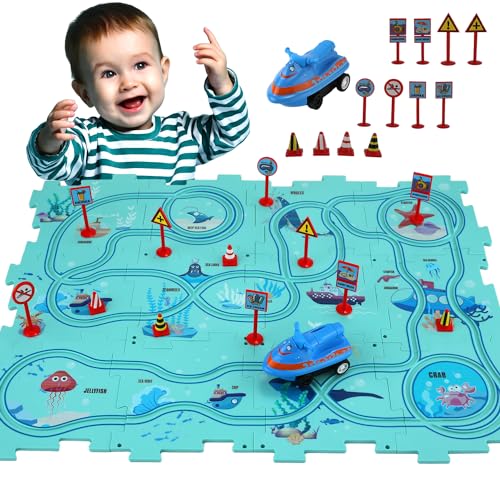 25 Stück Puzzle Track Carplay Set, DIY-Zusammenbau Eines Elektrischen Trolleys Dinosaurier Puzzle Auto Spielzeug mit Fahrzeugen für Kinder Jungen Vorschule Montessori-Spielzeug Geschenk von XIHIRCD