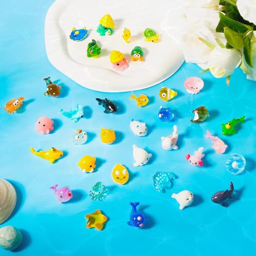 XIHIRCD 36St Mini Figuren Ozean, Harz Ozean Tiere Figuren Axolotl Figur Mini Miniatur Meerestiere für Puppenhaus Gartendekoration DIY Kunsthandwerk Zubehör von XIHIRCD