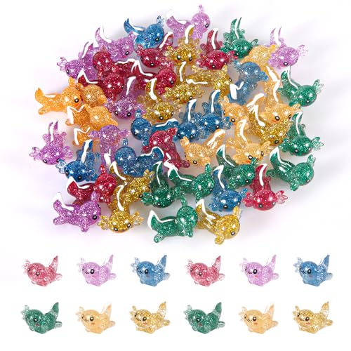 48 Stück Mini Axolotl Figuren, Glitzernd Miniatur-Axolotl, Kleine Tierfiguren für Heimwerker Handwerk Garten Landschaft Puppenhaus Aquarium-Ornament Geburtstag Party Dekorationen (6 Farben) von XIHIRCD