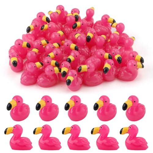 XIHIRCD 50 Stück Mini Flamingo Enten aus Kunstharz, Flamingo Figuren Klein Rosarot Mini Tiere aus Kunstharz Flamingo Partygeschenke für Zuhause Garten Puppenhaus Basteln von XIHIRCD