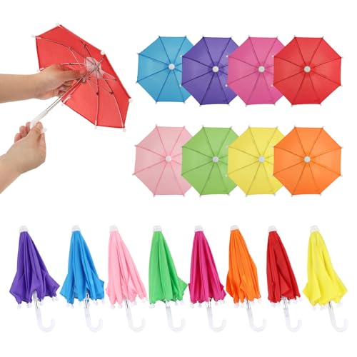 XIHIRCD 8 Stück Miniatur-Regenschirme, Kleine Regenschirme Verstellbar Mini bunt für sonnige Tage Puppendekoration für Jungen und Mädchen Geeignet für 45,72 cm große Figurendekoration von XIHIRCD