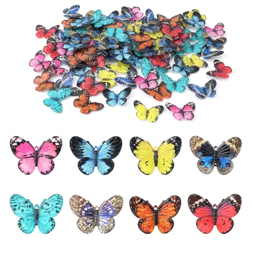 80stk Schmetterlinge zum Basteln, Bunt Schmetterling Resin Basteln Mini-Schmetterlinge aus Kunstharz zur Dekoration von Miniaturlandschaften Puppenhäusern Traumgärten von XIHIRCD