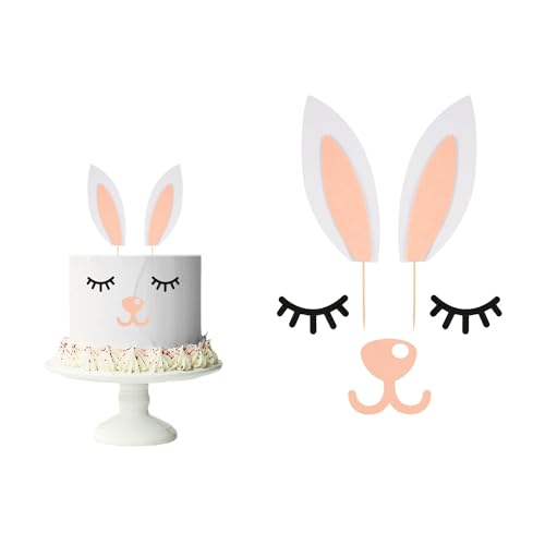 Cupcake Topper Hasenohren, Cake Topper mit Ohr Wimpern Nase Hasen Cupcake Topper Hasen Kuchenaufsatz Hasenohren für Kuchen Hase Kaninchen Babyparty Ostern Geburtstag Frühling von XIHIRCD