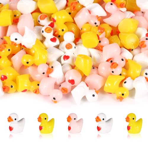 XIHIRCD 100stk Mini-Enten aus Kunstharz, 3 Farben Großes Liebesherz Kleine Miniatur-Ente Kleine Entenfiguren DIY-Zubehör für Streichspiele Puppenhäuser Landschaften Projekte Valentinstagsdekoration von XIHIRCD