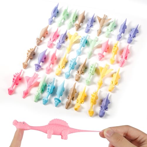 XIHIRCD 36 Stück Fliegende Stretch Dinosaurier, Weich Gummi Fliegende Dinosaurier Niedlich Dinosaurier-Fingerspielzeug Partygeschenke für Geburtstag Jungen Mädchen Geschenk (6 Farben) von XIHIRCD