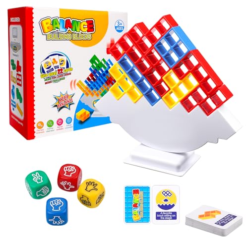 XIHIRCD 64stk Turm Stapel Spiel, Feinmotorik Balance Brett Spiel mit 4 Würfeln Bausteine-Spielzeug Tetris Turmspiel für Kinder und Erwachsene Reisen Freunde Familie Partyzubehör von XIHIRCD