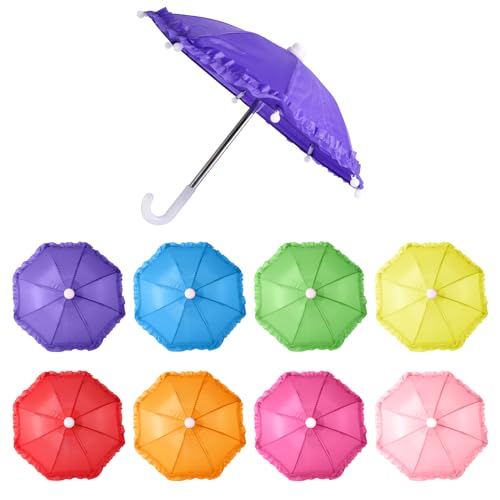 XIHIRCD 8 Stück Miniatur Regenschirme, 30 cm Verstellbarer Mini Spitzenschirm Bunte Dekorationen für Jungen Mädchen Puppen Dekorationen Wohnaccessoires und Spiele Fotografie Requisiten (8 Farben) von XIHIRCD