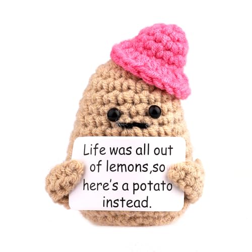 XIHIRCD Positive Kartoffel, 8,3cm Mini Lustige Positive Kartoffel Gestrickt Wolle Niedlich Positive Life Potato Doll mit Positiven Karten für Freunde Geburtstag Party Dekoration Ermutigung von XIHIRCD