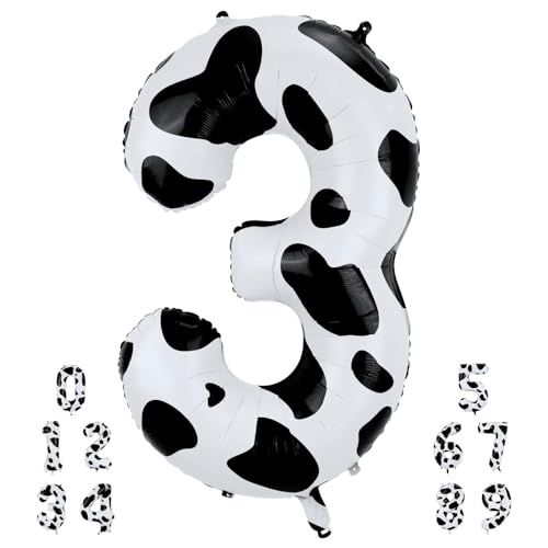 Zahlen Ballons mit Kuhmuster, 101,6cm Große Zahlen Ballons mit Kuhmuster Schwarz-Weiße Kuh-Druck-Geburtstagsfeier-Luftballons für Kuh-Druck für Cowgirl-Themenparty-Dekorationszubehör(Nummer 3) von XIHIRCD