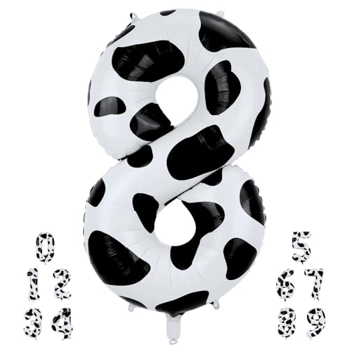 Zahlen Ballons mit Kuhmuster, 101,6cm Große Zahlen Ballons mit Kuhmuster Schwarz-Weiße Kuh-Druck-Geburtstagsfeier-Luftballons für Kuh-Druck für Cowgirl-Themenparty-Dekorationszubehör(Nummer 8) von XIHIRCD