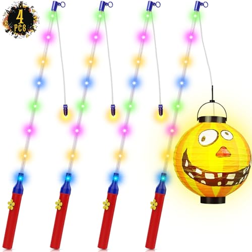 Laternenstab Kinder Led,4er Elektrisch Laternenstab mit LED für St Martin 50CM, 32 Leds Laterne Stab Leuchten Kinder für Laterne Numzüge Martinsumzüge,Halloween Kostümpartys Kinderpartys Kindergarten von XIHUAN