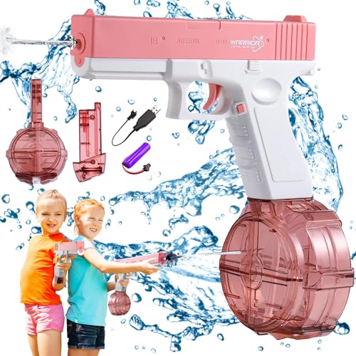 Wasserpistole Elektrisch,Wasserpistolen für Kinder Erwachsene Automatische Wasserspritzpistole Mit Große Reichweite Wasserpistole Spielzeug Water Gun Sommer Draussen Pool Strand Party (Rosa) von XIHUAN