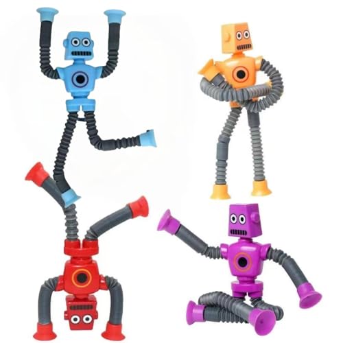 XIKTTK Teleskop Saugnapf Roboter Spielzeug 4 Stück, Sensorisches Roboter Spielzeug, Telescopic Suction Cup Roboter Toy, Roboter Pop Tubes, Sensorik Spielzeug für Kinder Erwachsene von XIKTTK