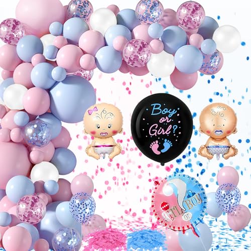 XIMEY Gender Reveal Balloon, Boy or Girl Babyshowerparty Deko, 128 Stück Gender Reveal Party Deko Blaues und Rosa Konfetti, Boy or Girl Ballon für Gender Reveal Party, Baby Shower Party von XIMEY