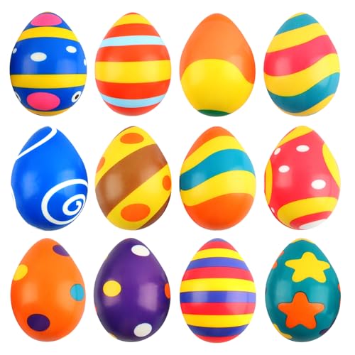 XIMEY Ostereier 12 Stück Ostern Geschenke Kinder, Anti Stress Bälle, Ostergeschenke Kinder, Ostereier Stressball, Antistressball Kinder Erwachsene, Geschenke Ostern, Mitgebsel Ostern Kinder-A von XIMEY