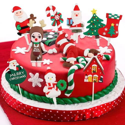 XIMEY Tortendeko Weihnachten 10 Stück Weihnachtsdeko für Torten, Weihnachten Tortendeko, Kuchen Deko Weihnachten, Cupcake Deko, Plätzchen Deko Weihnachten, Kuchendekoration Weihnachten von XIMEY