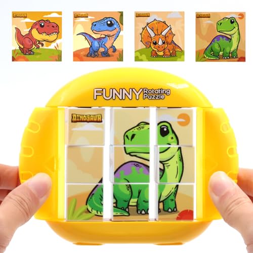 Würfelpuzzle, Rotierendes Puzzle, Spielzeug 4-in-1 Puzzle 9 Teile, Geduldspiele Fördert Räumliches Denke Dinosaurier Kinderpuzzle Steckpuzzle Geschenk für Kinder ab 2 3 4 5 6 (Tierwelt) von XIMKONTER