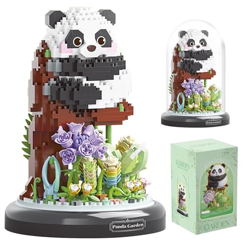 XIMKONTER Panda Garden - Panda-Bausteine mit Blumen, Blumen- und Pflanzenbausatz mit Staubschutzdeckel, Mini-Kollektion Bauspiele - Kreatives Bauset für Erwachsene - Entspannende Aktivität von XIMKONTER