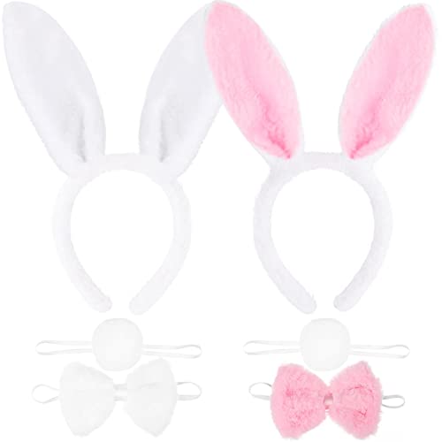 XINCHEN 2 stücke Hasenohren Haarreif, Hasenohren Haarreif Plüsch, Ostern Hasenohren Haarreifen, für Kinder Geschenke Karneval Ostern Party Kinder Erwachsene(Weiß Rosa) von XINCHEN