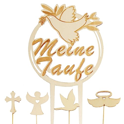 XINCHEN 5 StückCake Topper Taufe Holz,TortendekoTaufe,Taufe Torten Topper,Taube Fisch Kuchen Deko, Taube Fisch Kuchen Deko Tortendeko Party Dekoration für Junge (A) von XINCHEN