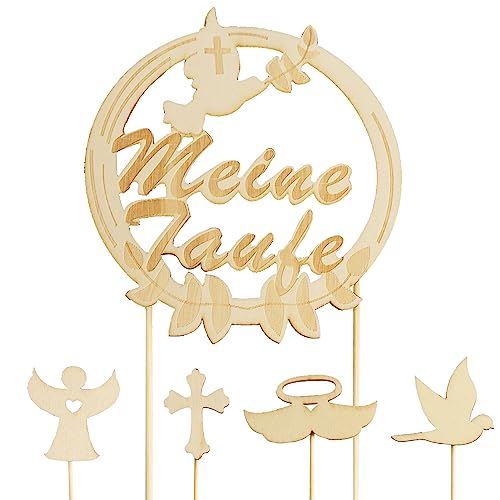 XINCHEN 5 StückCake Topper Taufe Holz,TortendekoTaufe,Taufe Torten Topper,Taube Fisch Kuchen Deko, Taube Fisch Kuchen Deko Tortendeko Party Dekoration für Junge (B) von XINCHEN