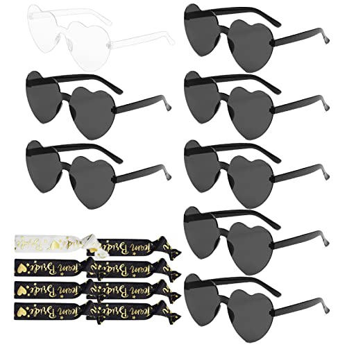 XINCHEN JAG Herz Party Brillen 8er-Pack Team-Braut-Junggesellenabschiedsgläser mit 8 Junggesellenabschieds-Armbändern Farben Party Brille Herzförmige Brille Set fürHochzeit Geburtstag Party von XINCHEN