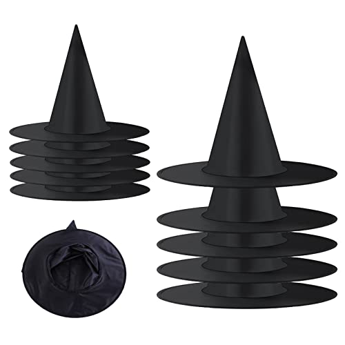 XINCHEN Hexenhut Schwarz 10 Stücke Halloween Hexenhut Zauberhut für Hexen Karnevalshut für Oxford Tuch Zauberer Hut für Erwachsene Halloween Party Supplies Cosplay Zubehör von XINCHEN