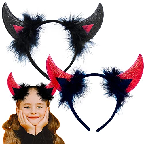 XINCHEN Teufelshörner 2 Teufel Ohren Haarband Mardi Gras Headwear Karneval Stirnband Halloween Party Haarschmuck Masquerade Party Foto Requisiten Haarreife von XINCHEN