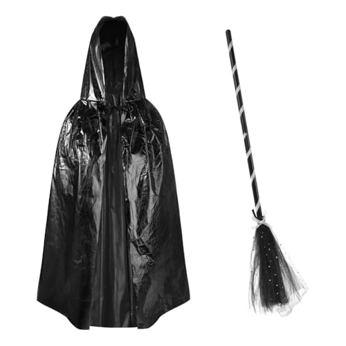 Hexenkostüm für Kinder, 2-teilig, Halloween-Umhang mit Kapuze und Hexenbesen, Kostüm, Cosplay, Zauberer, Poncho, Robe, Mittelalter-Accessoire, Themenparty, Kostüm für Verkleidungen, Rollenspiele Hexenkostüm für Kinder, 2-teilig, Halloween-Umhang mit Kapuze und Hexenbesen, Kostüm, Cosplay, Zauberer, Poncho, Robe, Mittelalter-Accessoire, Themenparty, Kostüm für Verkleidungen, Rollenspiele von XINCHIA