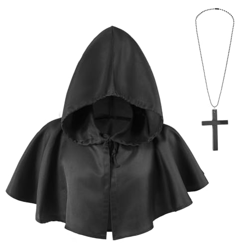 Kapuzenumhang mit Kreuz Vintage Mittelalter Kutte Hut Halloween Kostüm Umhang Unisex Kapuzenumhang Tod Gothic Umhang Halloween Poncho Hexe Zauberer Vampir Kostüm Verkleidung Cosplay Umhang für Männer von XINCHIA