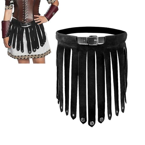 Mittelalter Punk Leder Quaste Rock mit Gürtel Wikinger Ritter Rüstung Rock Retro Römer Gladiator Rock Verstellbarer Gürtel Verkleidung Mittelalter Kostüm Rock Halloween Cosplay Kostüm Party Zubehör von XINCHIA