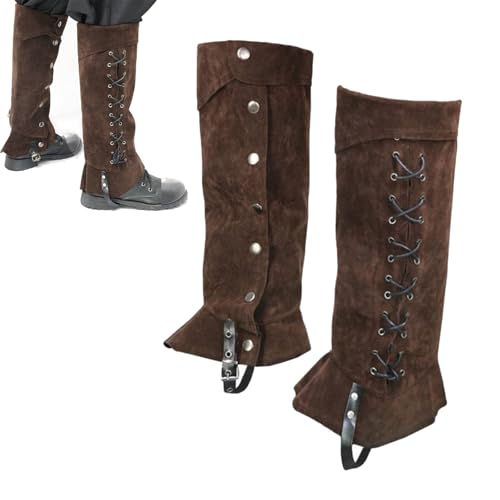 Mittelalter Verkleidung Kostüm Stiefel Abdeckungen Kunstleder Vintage Ritter Beinschutz Gamasche Halloween Pirat Punk Kostüm Zubehör Beinwärmer Wrap Verstellbare Schuhüberzug für Cosplay Karneval von XINCHIA