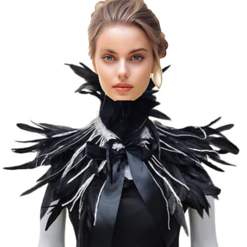 Pailletten-Feder-Schal, Umhang, Gothic-Stil, Schal, Umhang, Federumhang, böse Königin, Federumhang, Kostüm mit Schleifen-Verschluss, Halloween, Karneval, Cosplay, Krähe, Maleficent-Kostüm, von XINCHIA