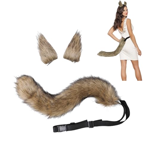 XINCHIA Kunstpelz Fuchs Katzenohren Haarspange Schwanz Set Flauschiger Wolf Fuchs Cosplay Kostüm Haarreifen Langer Schwanz Kit Tier Dress Up Fasching Haarband Zubehör Halloween Rollenspiel Party von XINCHIA