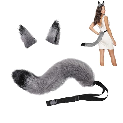 XINCHIA Kunstpelz Fuchs Katzenohren Haarspange Schwanz Set Flauschiger Wolf Fuchs Cosplay Kostüm Haarreifen Langer Schwanz Kit Tier Dress Up Fasching Haarband Zubehör Halloween Rollenspiel Party von XINCHIA