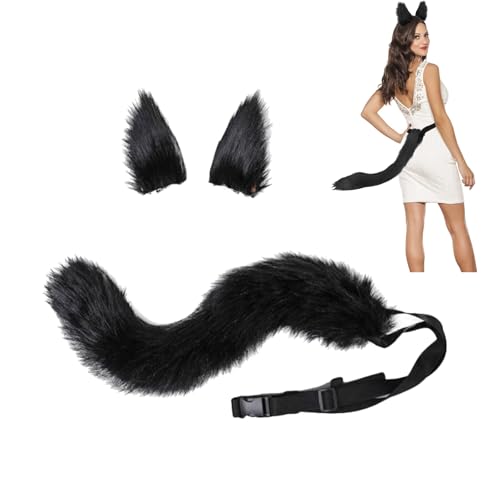 XINCHIA Kunstpelz Fuchs Katzenohren Haarspange Schwanz Set Flauschiger Wolf Fuchs Cosplay Kostüm Haarreifen Langer Schwanz Kit Tier Dress Up Fasching Haarband Zubehör Halloween Rollenspiel Party von XINCHIA