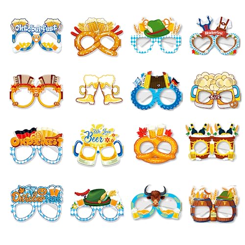 XINDY 24 Stück Oktoberfest Partybrille lustig Papier Brillen Bier Brezel Oktoberfest Photo Booth fotorequisiten für Kinder Erwachsene Oktoberfest deko Bayrisch Wiesn Kostüm Dekoration Accessoires von XINDY