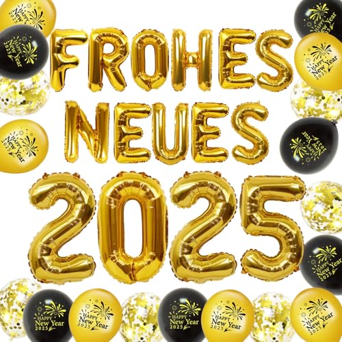 XINDY Silvester Deko 2025, Gold 2025 Luftballon Frohes Neues Folienballon Luftballons Silvester Ballons für Happy New Year 2025 Deko Silvester 2025 Party Silvesterdeko New Year Decoration von XINDY