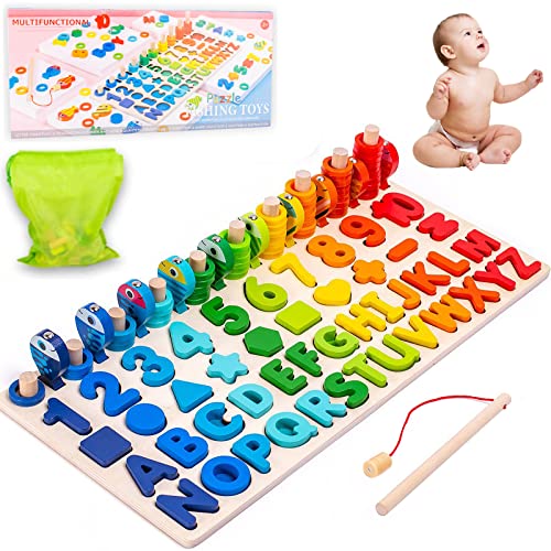 XINGGANG Montessori Spielzeug magnetisches Angelspiel - Holzpuzzle Fische Lernspielzeug Holzspielzeug Motorikspielzeug für Kinder ab 2 3 4 5 6 Jahren Puzzle Regenbogen Angeln Kinderspielzeug von XINGGANG