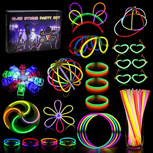 XINGGANG 238PCS Knicklichter Party Set, Leuchtstäbe mit 10 Fingerlicht, Knicklichter 100 Stück,Knicklichter Brille,Haarnadel, Blume,Schmetterling,Ball, Glow Sticks für Neon Party Deko Hochzeit Kinder von XINGGANG