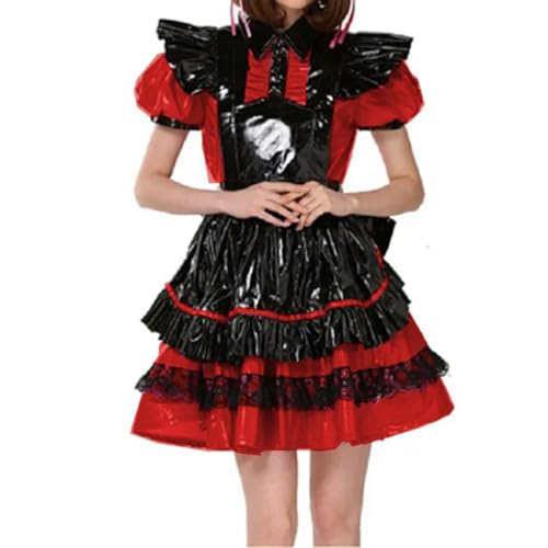 XINLIANYI Abschließbare Plissee-Dienstmädchen mit Schürze, A-Linie, PVC, Uniform, Party, Fancy Cosplay, Kostüm, personalisierbar, Rot XINLIANYI Abschließbare Plissee-Dienstmädchen mit Schürze, A-Linie, PVC, Uniform, Party, Fancy Cosplay, Kostüm, personalisierbar, Rot von XINLIANYI