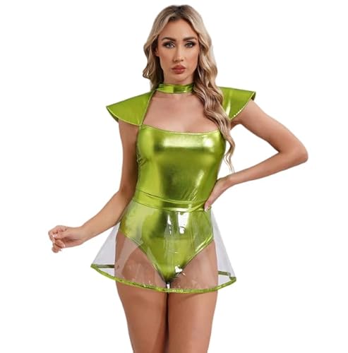 XINLIANYI Damen-Cosplay-Body mit Kleid, Kostüm, Fliegenärmel, Cutout-Slip mit Minirock, Grün, Größe L von XINLIANYI