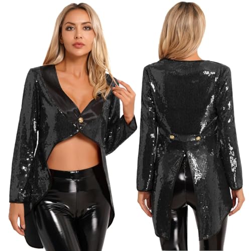 XINLIANYI Damen-Frack, Halloween, Zauberer-Kleid, Zirkus, Ringmaster, Frack, Jacke, Einknopf, Smoking, Oberbekleidung, Kostüme, Schwarz von XINLIANYI