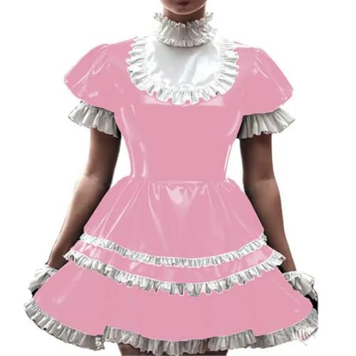 XINLIANYI Französisches Dienstmädchen-Kostüm, PVC, Cosplay-Kleid, Hellrosa von XINLIANYI