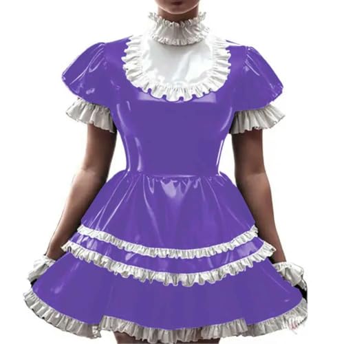 XINLIANYI Französisches Dienstmädchen-Kostüm, PVC, Cosplay-Kleid, Violett von XINLIANYI