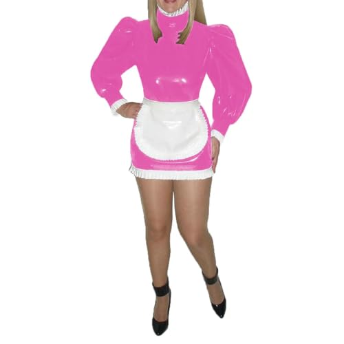 XINLIANYI French Maid Mini-Kleid mit langen Puffärmeln, PVC-Leder, Cosplay-Kostüm, rose, S von XINLIANYI