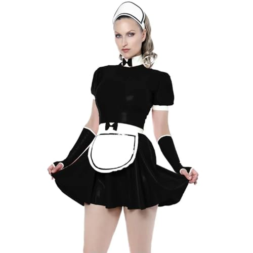 XINLIANYI Kurzärmeliges Damen-Outfit, PVC, A-Linie, plissiert, französische Uniformen mit Handschuhen, Cosplay, anpassbar XINLIANYI Kurzärmeliges Damen-Outfit, PVC, A-Linie, plissiert, französische Uniformen mit Handschuhen, Cosplay, anpassbar von XINLIANYI