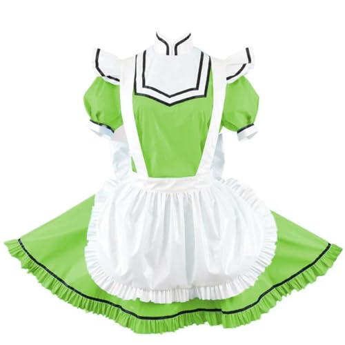 XINLIANYI PVC A-Linie Kleid Cosplay Kleid Schürze Leder Mini Plissee Kleid Obstgrün, Obstgrün, 4XL von XINLIANYI